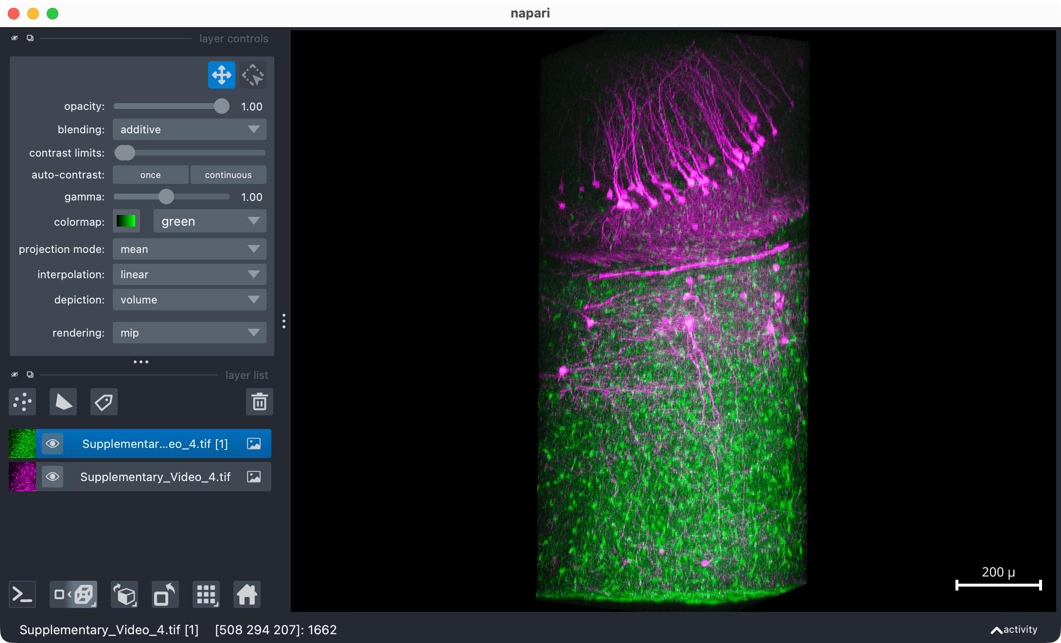 Structural 3D sample file opened in napari