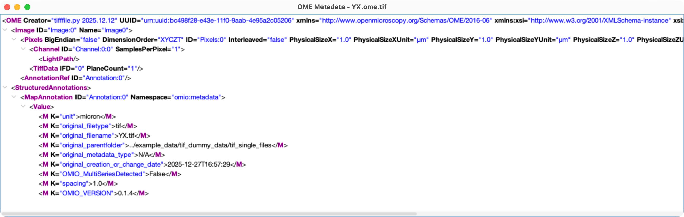 Metadata shown in Bio-Formats Importer in ImageJ/Fiji